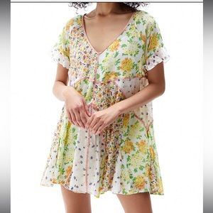 Free People Wildflower Mini Summer 2 Piece Dress Tunic Floral Patchwork Sz M
